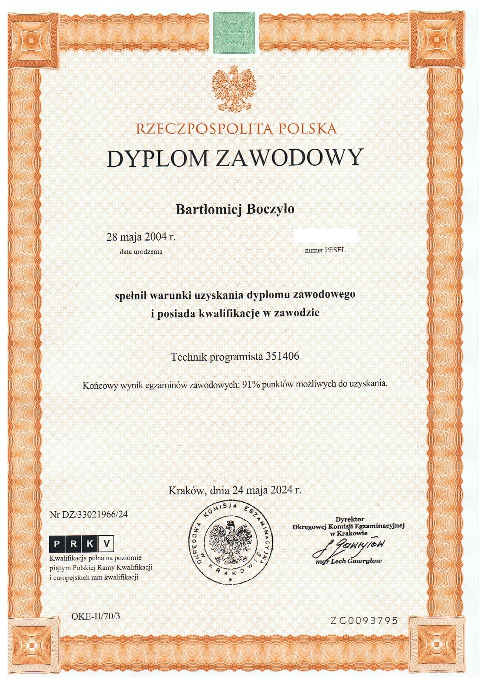 Dyplom zawodowy